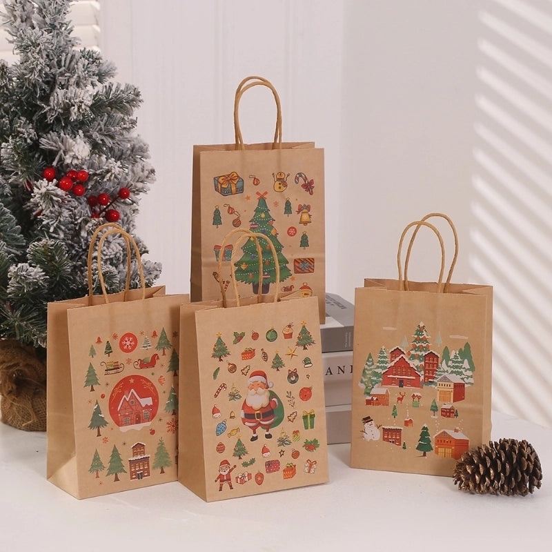 Christmas Cartoon Christmas Tree Snowman Snowflake Kraft Paper Gift Bags for Holiday Party|Holiday Party Supplies