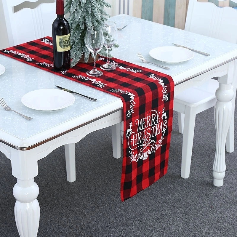 Festive Polyester-Cotton Plaid Table Runner for Christmas Decor|Home & Living > Seasonal Decor > Christmas Decorations
