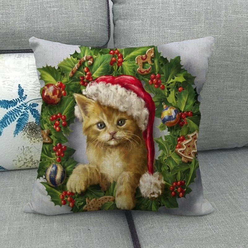 Nordic Modern Classic Christmas Tree Santa Dog Linen Pillow Covers Sofa Couch Decor|Home Decor Pillows