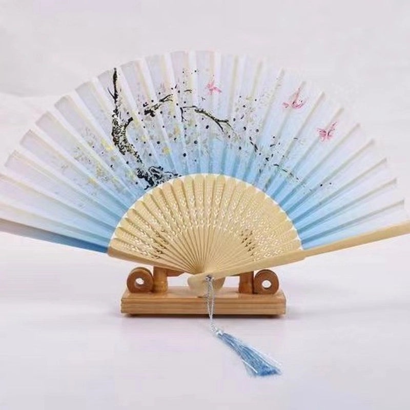 Elegant Chinoiserie Floral Bamboo Fans with Classic Heating Design | Home Decor Fans