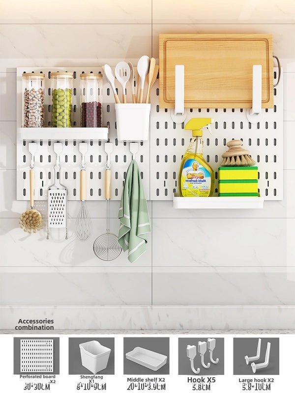 Multi-Functional Wall-Mounted Storage Rack No-Drill Hook Organizer for Kitchen Bathroom Dorm Entrance|Home Storage & Organization