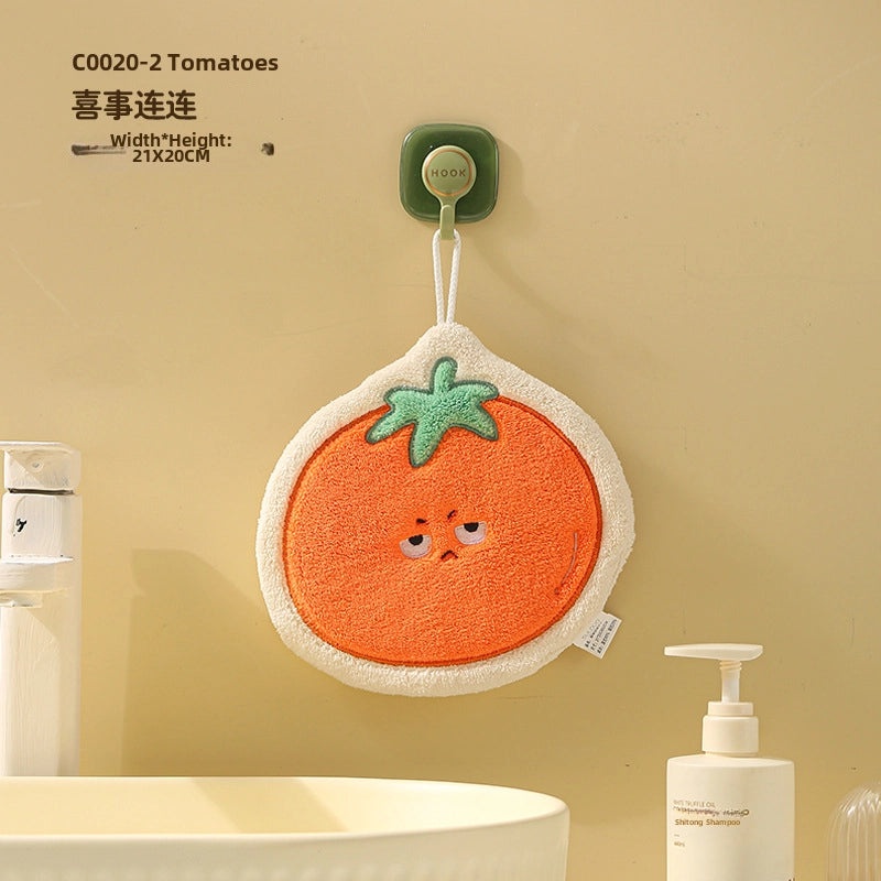 Cartoon Vegetable Hanging Hand Towel Thick Coral Fleece Quick-Dry Small Hand Wipe | Home Textiles