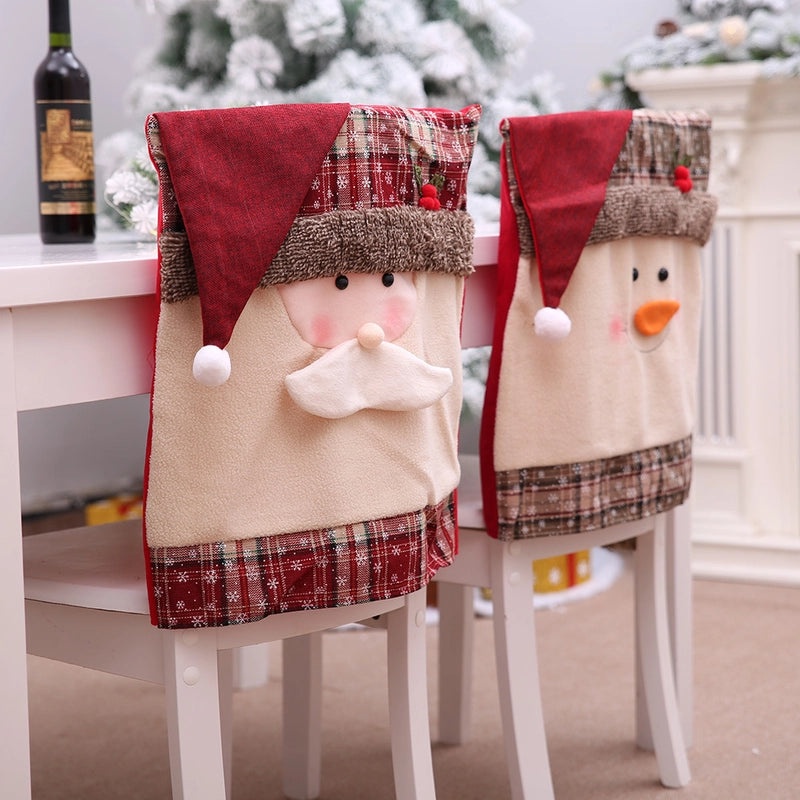 Festive Christmas Chair Cover with Santa Claus and Snowman Design | Holiday Decorations