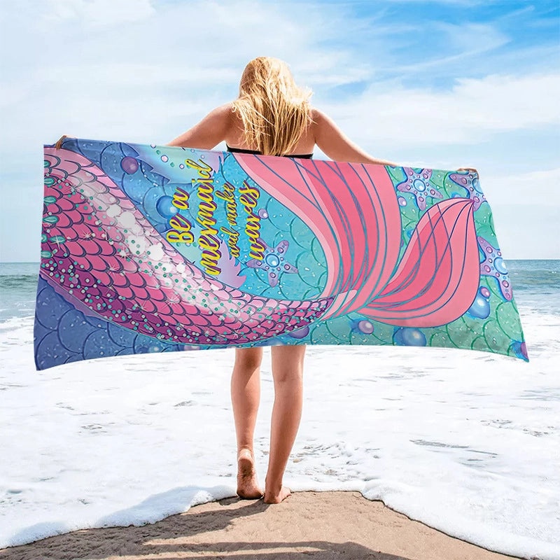 Custom Mermaid Tail Beach Towel Quick-Dry Absorbent Rectangular Round Bath Towel for Camping|Beach Towels