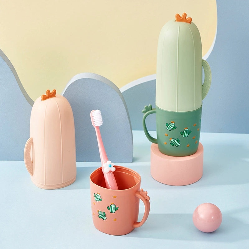 Cute Cactus Travel Toothbrush & Mouthwash Cup for Students Couples Portable Home Use|Toothbrush Holders & Mouthwash Containers