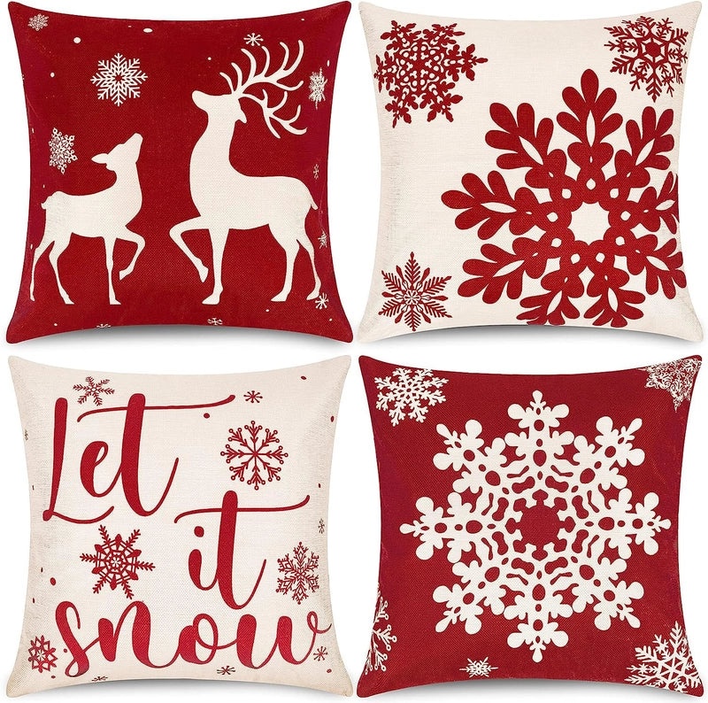 Festive Christmas Tree Cotton Linen Pillow Covers for Sofa and Couch | Home Decor & Pillows