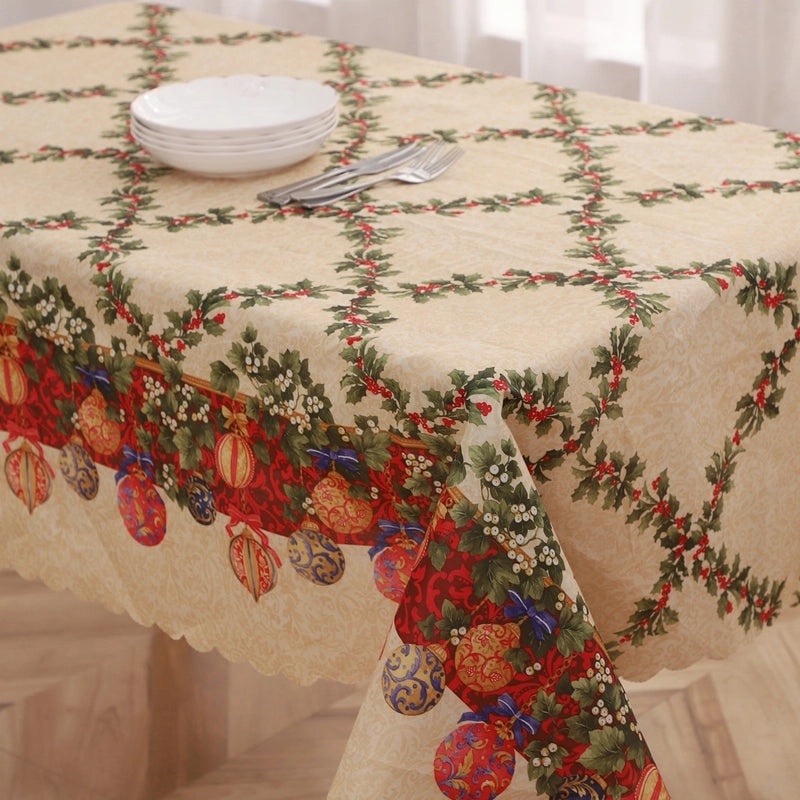 Christmas Classic Letter Print Polyester Tablecloth for Festival Decor|Home & Kitchen > Dining & Entertaining > Table Linens
