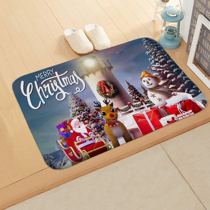 Holiday Santa Snowman Flannel Floor Mat Cozy Christmas Decor|Home & Living/Seasonal Decorations