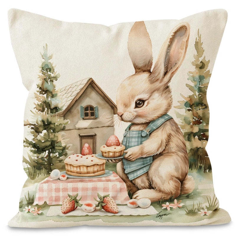 Easter Bunny Linen Pillow Covers for Couch & Sofa Decor|Home Decor & Pillows