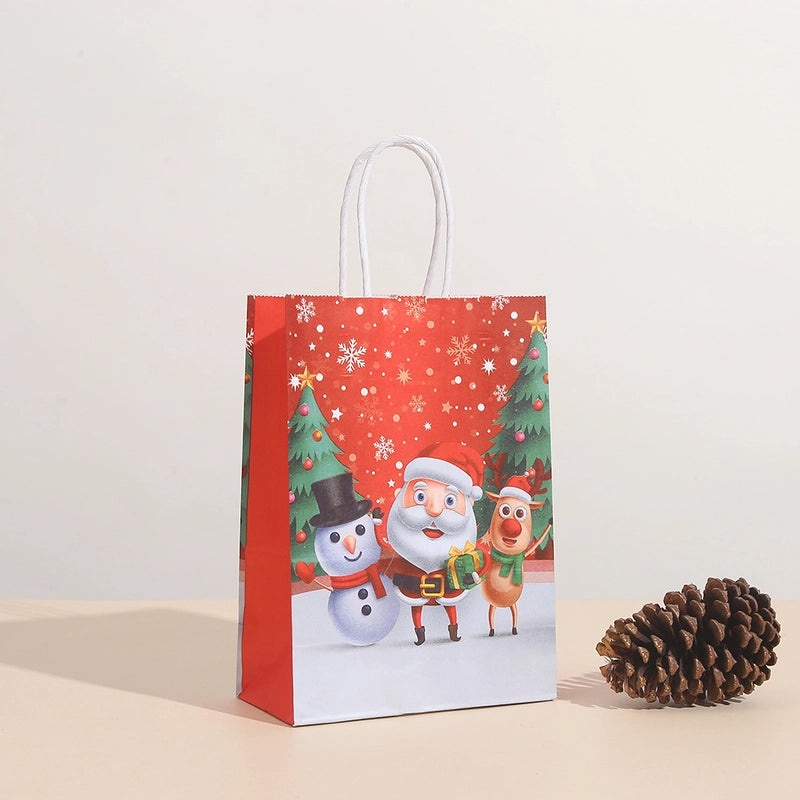 Christmas Nordic Santa Snowman Kraft Paper Gift Bags | Holiday Party Supplies