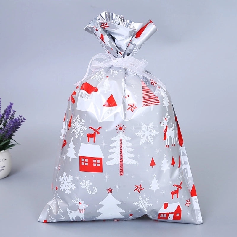 Christmas Holiday Santa Snowman Snowflake PE Party Favor Gift Bags | Holiday Party Supplies