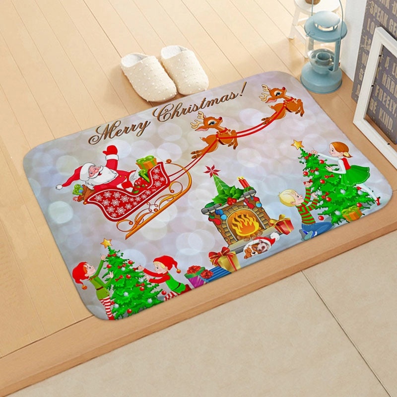 Holiday Santa Snowman Flannel Floor Mat Cozy Christmas Decor|Home & Living/Seasonal Decorations