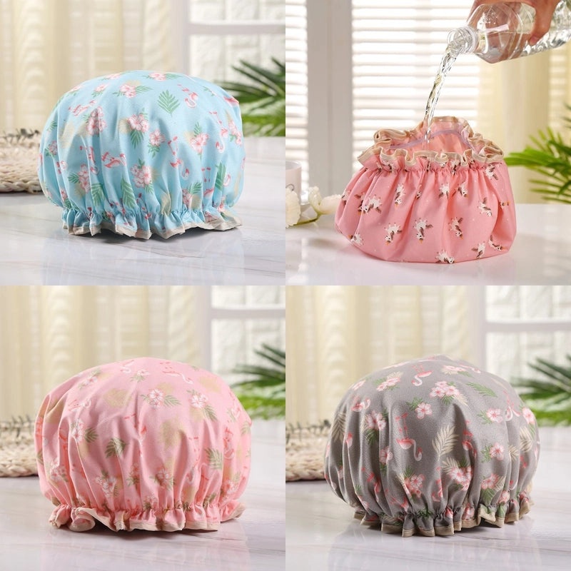 Waterproof Double Layer Shower Cap for Women Cartoon Print Hair Protection PVCPE Material|Women’s Bath & Shower Accessories