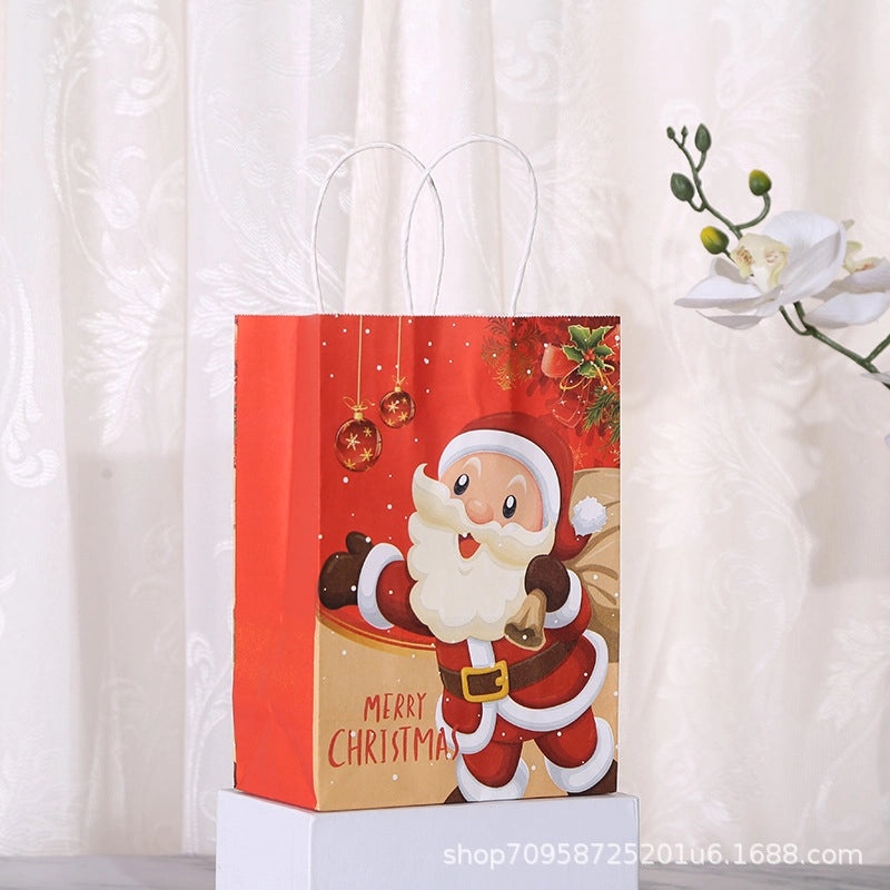 Festive Santa Claus Kraft Paper Gift Bags for Holiday Presents|Holiday Gift Bags