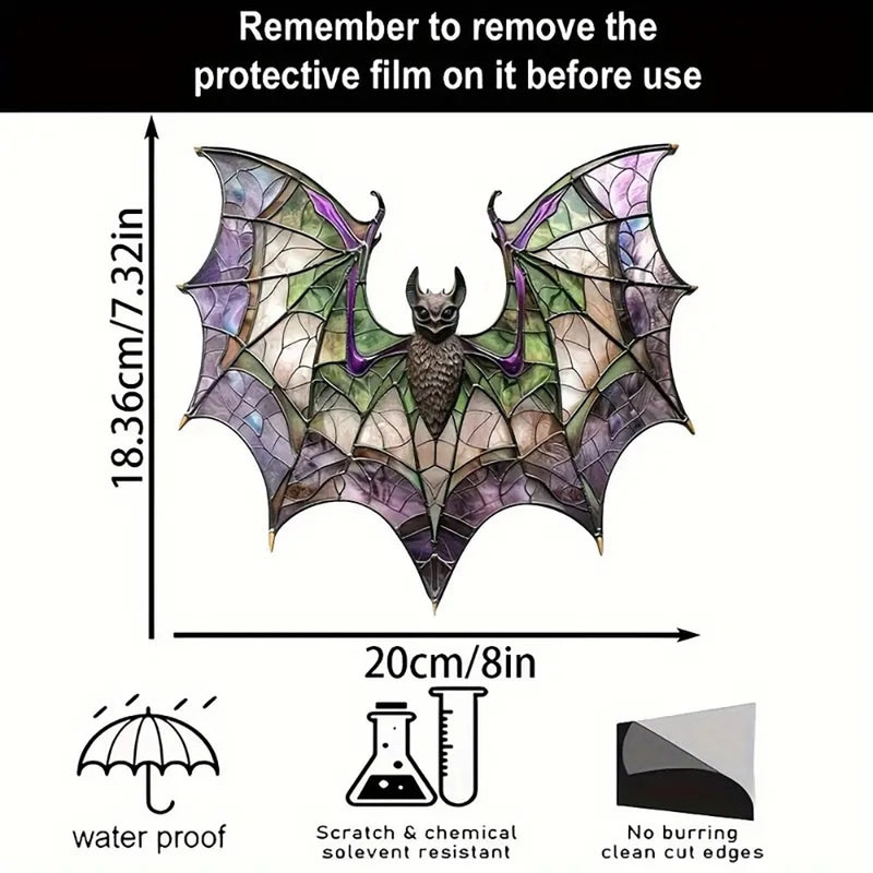 Modern Acrylic Bat Window Hanging Decoration Stained Glass Style Multifunctional Halloween Ornament|Home Decor
