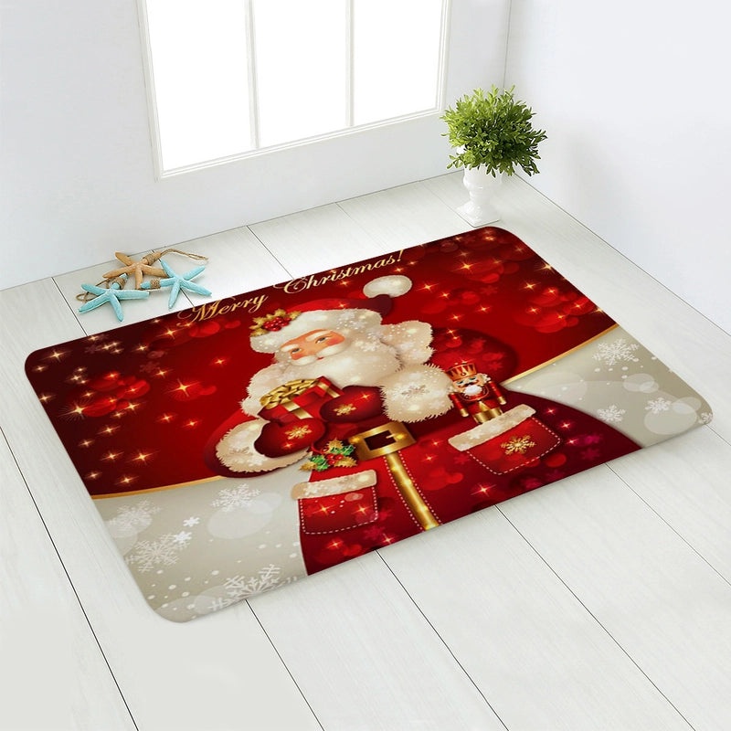 Holiday Santa Snowman Flannel Floor Mat Cozy Christmas Decor|Home & Living/Seasonal Decorations
