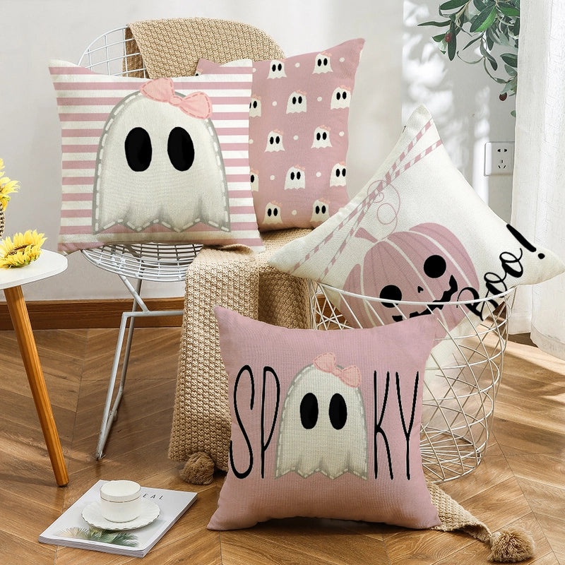 Halloween Nordic Pumpkin Ghost Linen Pillow Covers for Couch Sofa Decor | Home Decor & Pillows