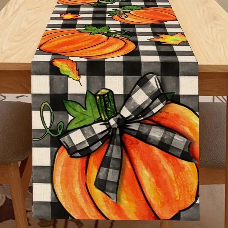 Halloween Pumpkin Lattice Table Runner Polyester Decorative Accent|Home Decor Table Linens