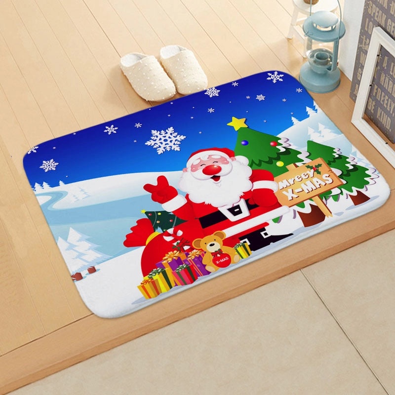 Holiday Santa Snowman Flannel Floor Mat Cozy Christmas Decor|Home & Living/Seasonal Decorations
