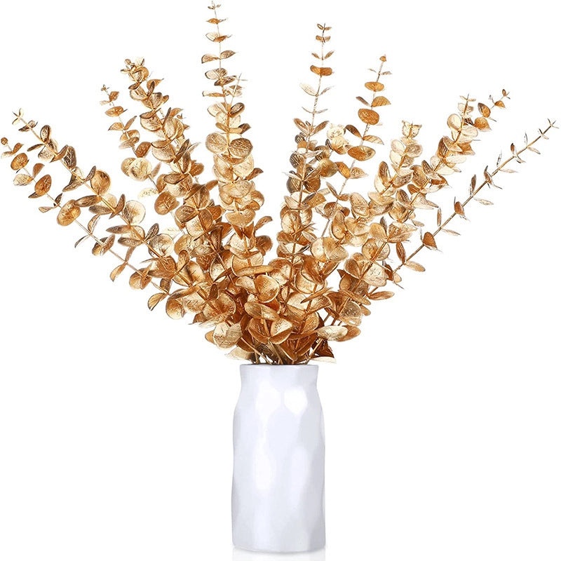 Golden Eucalyptus Plastic Leaves Artificial Foliage for Christmas Wedding Home Decoration|Home Decor & Artificial Flowers