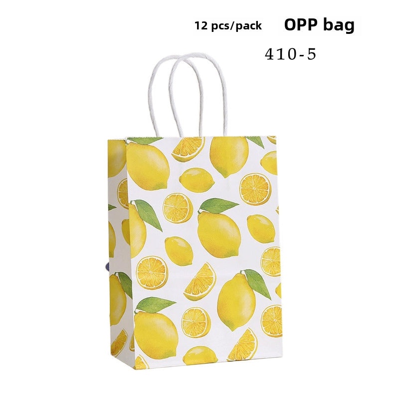 12 Pieces Lemon Print Handbags Fruit Shopping Gift Bags Casual Seaside Kraft Paper Tote Bags|Bags & Accessories