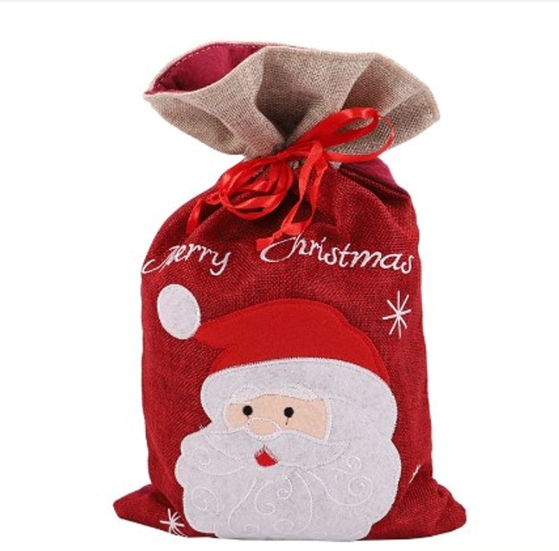 Cute Christmas Santa and Snowman Linen Gift Bags|Holiday Party Favor Bags