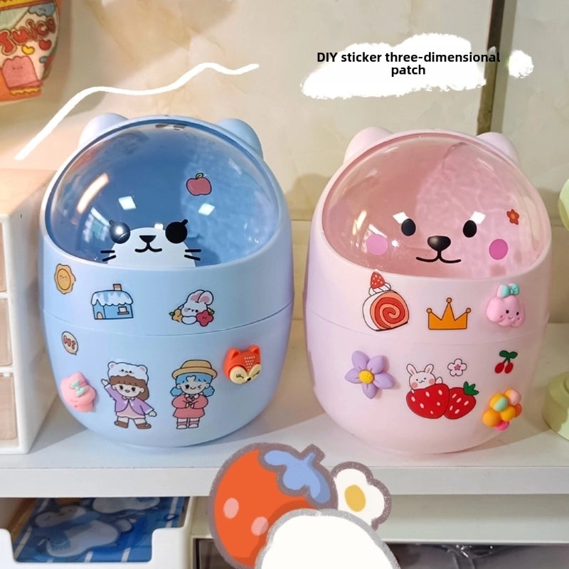Cute Cartoon Bear Desktop Trash Can Mini Storage Bucket for Dormitory and Home | Home & Living Storage