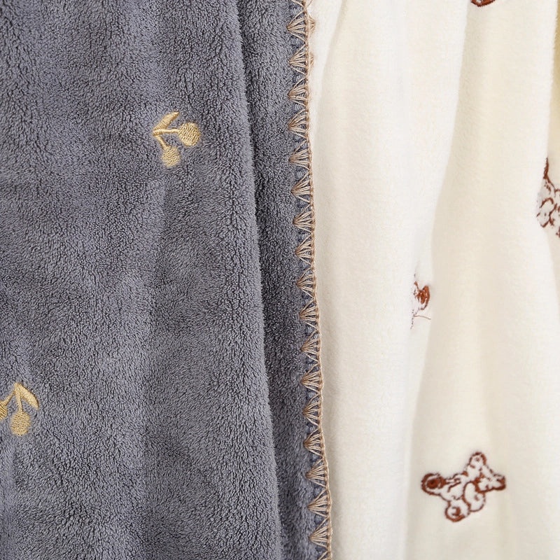 Cute Cherry Bear Coral Fleece Bath Towel Soft Absorbent Kids Bathroom Accessories|Home & Living > Bath > Bath Towels