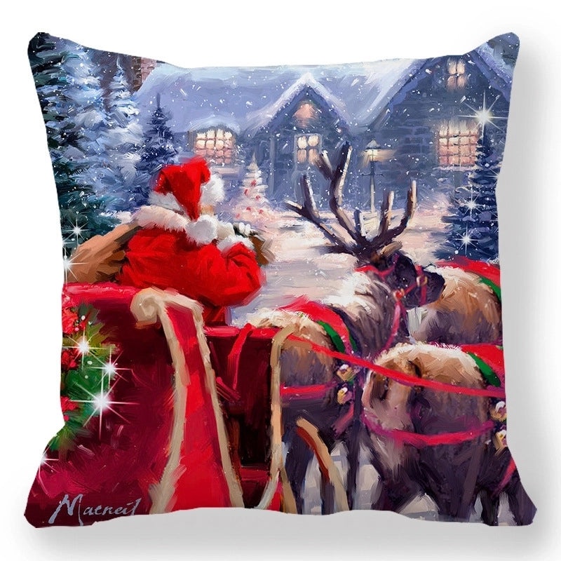 Christmas Holiday Cotton Pillow Covers with Santa Elk Design for Sofa Couch Decor|Home Decor