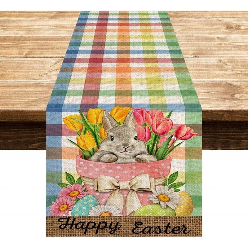 Minimalist Rabbit Pattern Linen Table Runner for Dining Table | Home Decor Table Linens