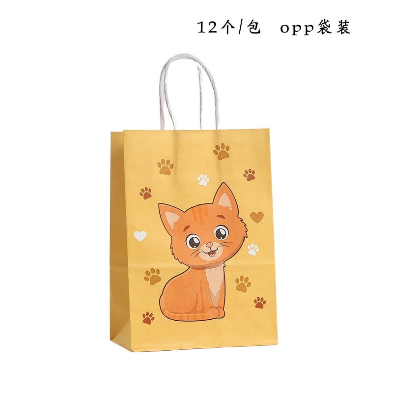 Cartoon Cat Printed Kraft Paper Tote Bag Reusable Gift Shopping Bag|Shopping Bags & Packaging