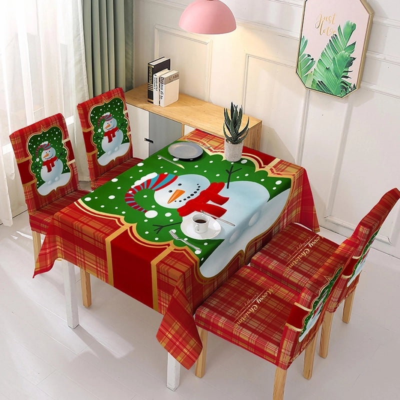 Festive Christmas Snowman Cartoon Blended Fabric Tablecloth and Chair Covers|Home Decor & Party Supplies