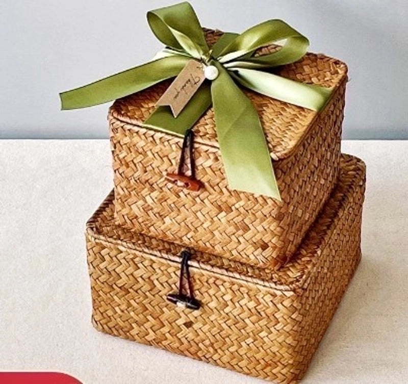 Wicker Straw Storage Basket with Solid Pastoral Color|Home Storage Organizers