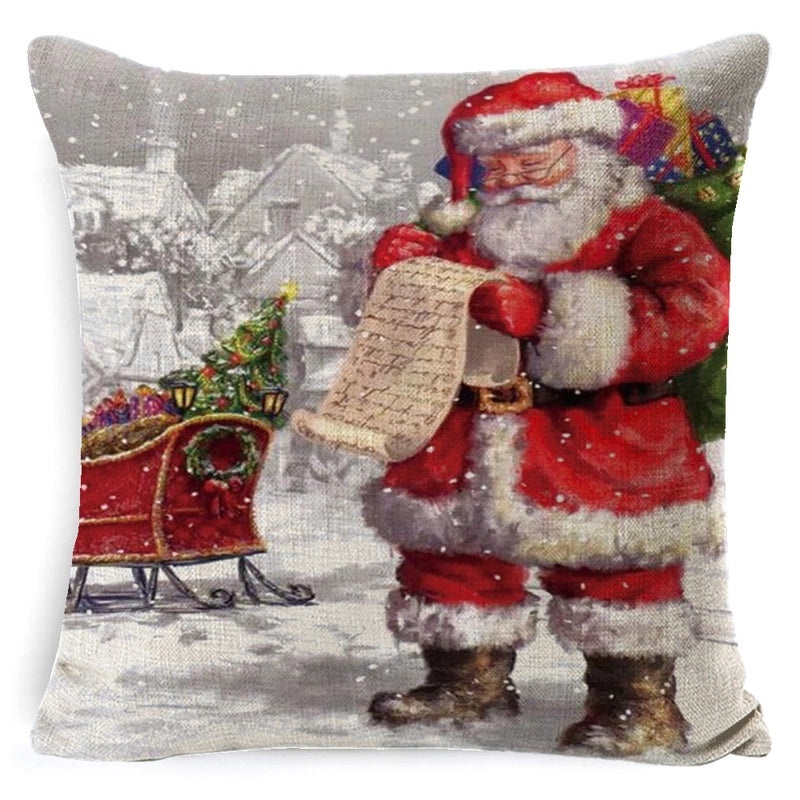 Vintage Christmas Tree and Santa Claus Socks Pattern Linen Pillow Covers|Home Decor Pillows