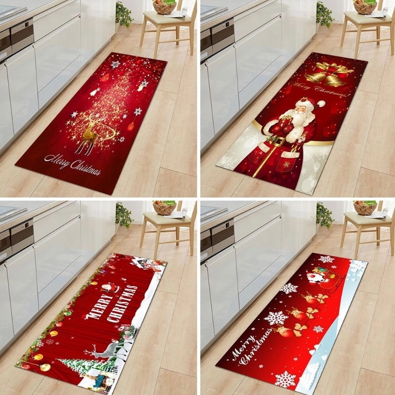 Festive Christmas Tree Santa Snowman Flannel Floor Mat Cozy Holiday Bedding|Home Decor