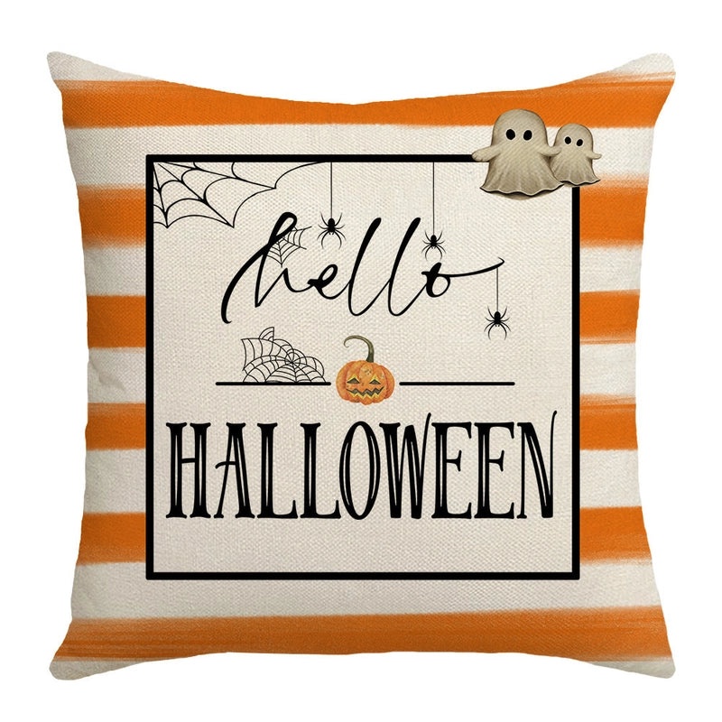 Minimalist Halloween Pumpkin Letter Linen Pillow Covers for Couch Sofa Decor | Home Decor & Pillows