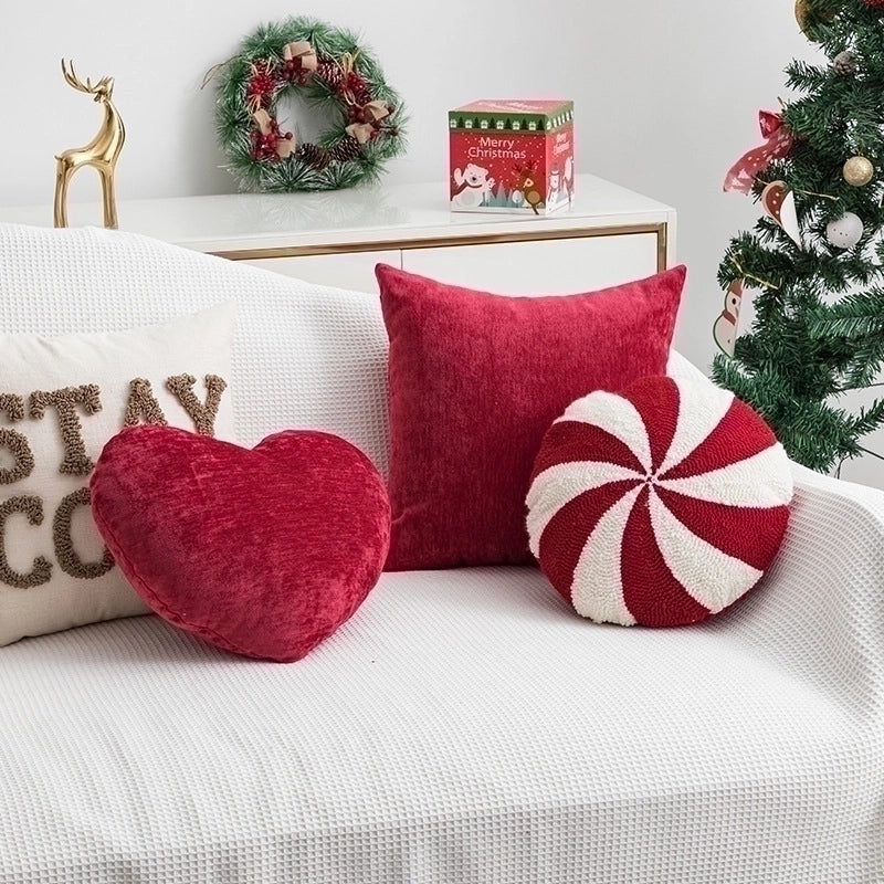 Christmas Heart Shape Candy Pattern Polyester Pillow Cover for Couch Sofa Decor|Home Decor