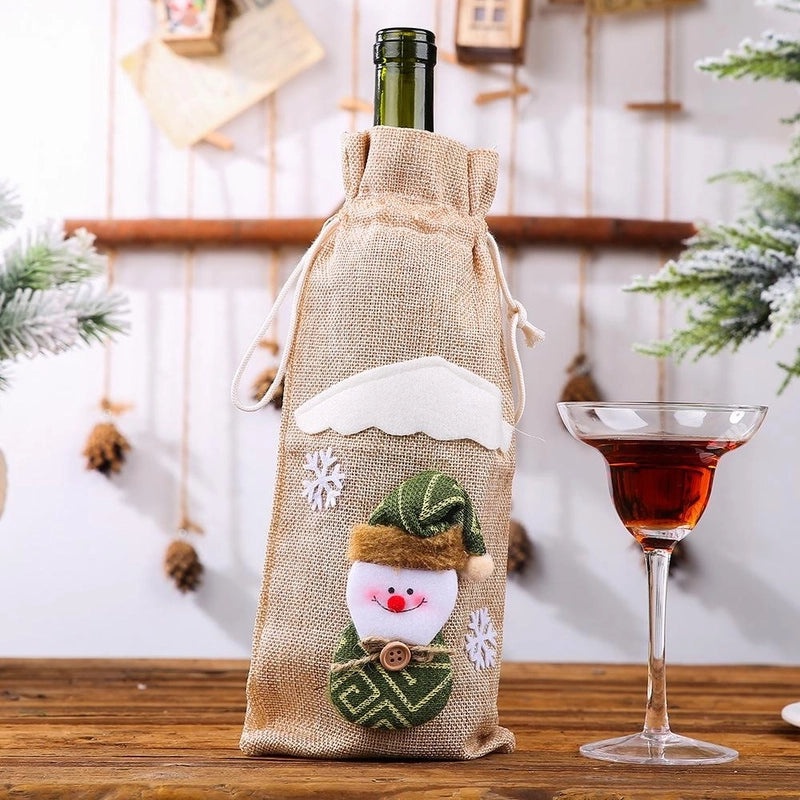 Christmas Wine and Champagne Bottle Bags Set Festive Dining Table Decorations|Holiday Decor