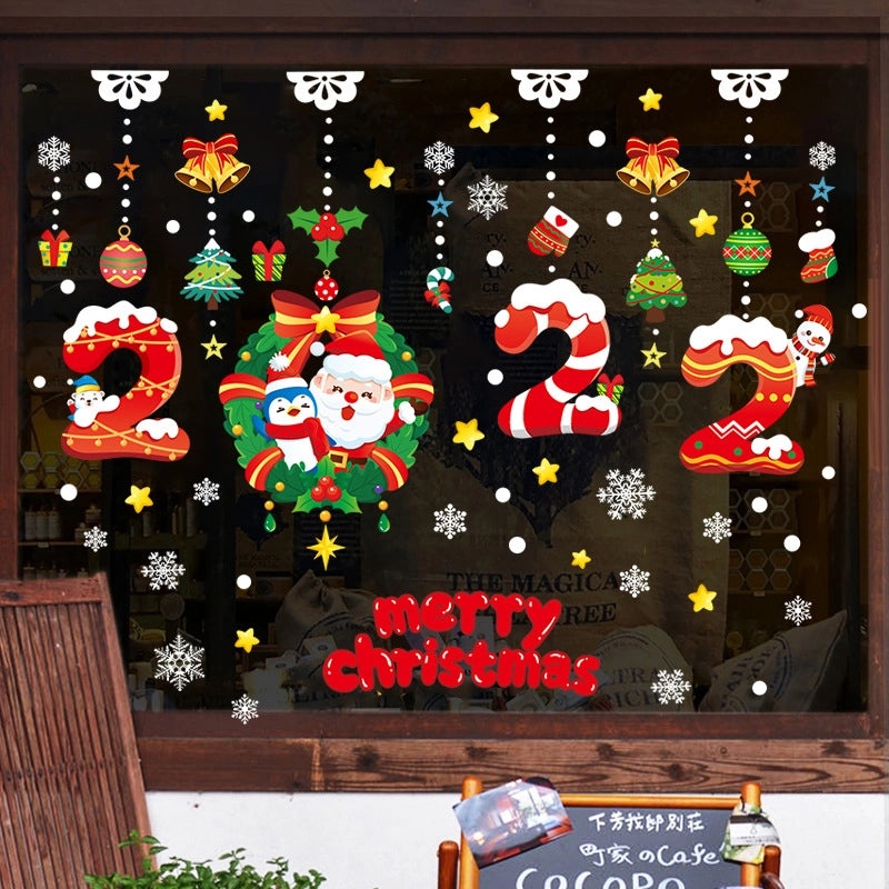 Festive Christmas Tree and Santa Claus PVC Wall Sticker for Holiday Decor|Home Decor & Seasonal Decorations