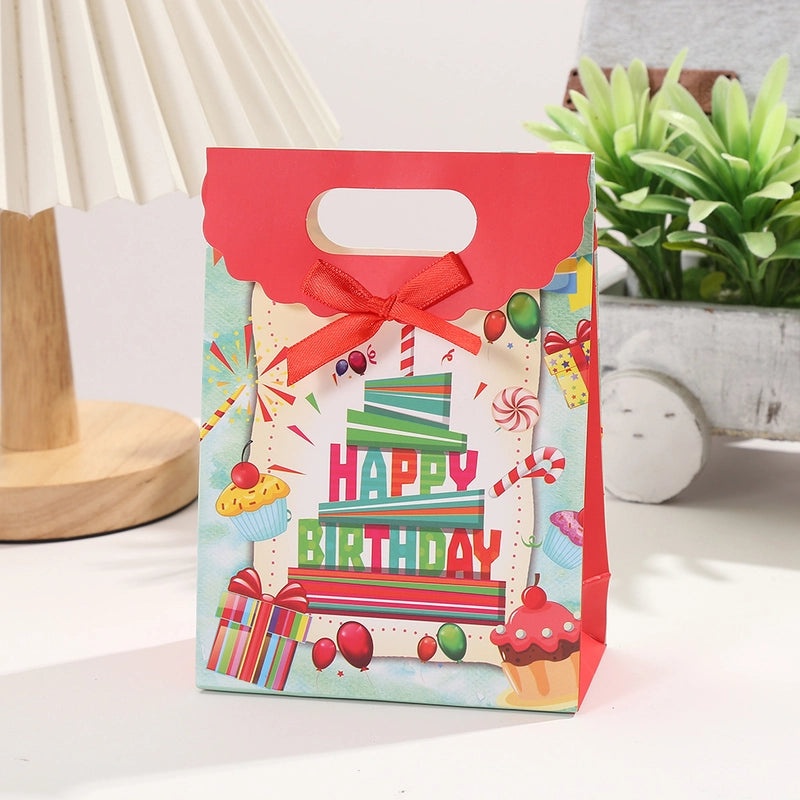 Birthday Cake Printed White Cardboard Gift Bag for Birthday Desserts | Gift Packaging Bags