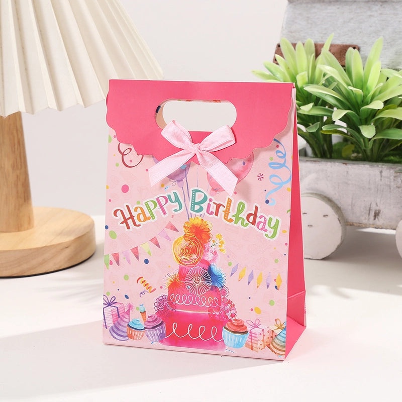 Birthday Cake Printed White Cardboard Gift Bag for Birthday Desserts | Gift Packaging Bags