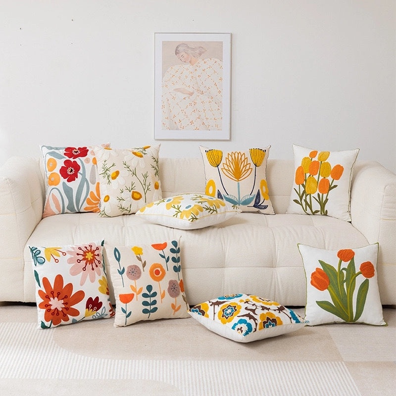 Elegant Minimalist Floral Cotton Pillow Covers for Couch and Sofa | Home Decor Bedding
