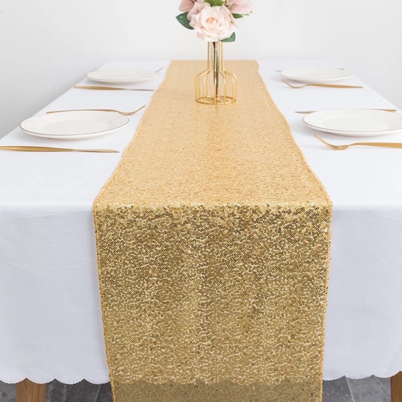 Embroidered Polyester Sequin Table Runner for Wedding & Christmas Decor | Home & Living Table Linens