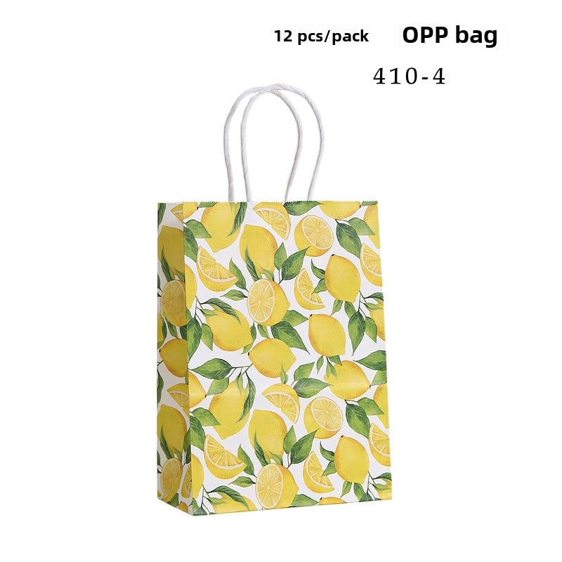 12 Pieces Lemon Print Handbags Fruit Shopping Gift Bags Casual Seaside Kraft Paper Tote Bags|Bags & Accessories