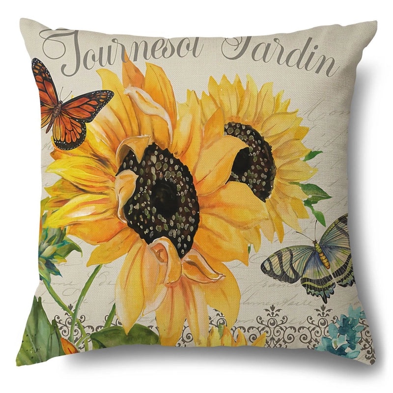 Rustic Sunflower Linen Pillow Covers|Home Decor Pillows