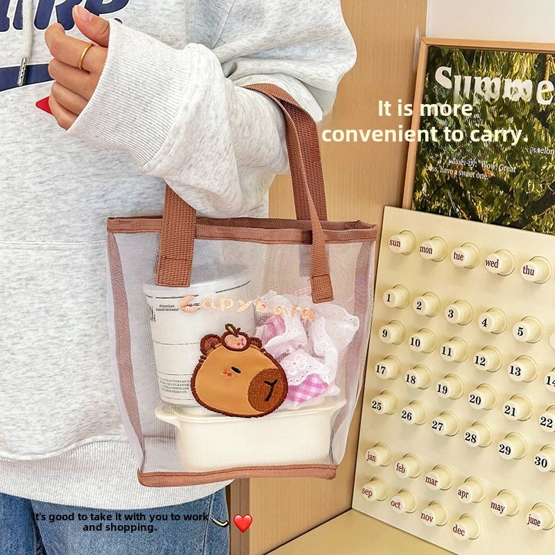Cute Capybara Mesh Handbag for Girls | Travel & Beach Bags