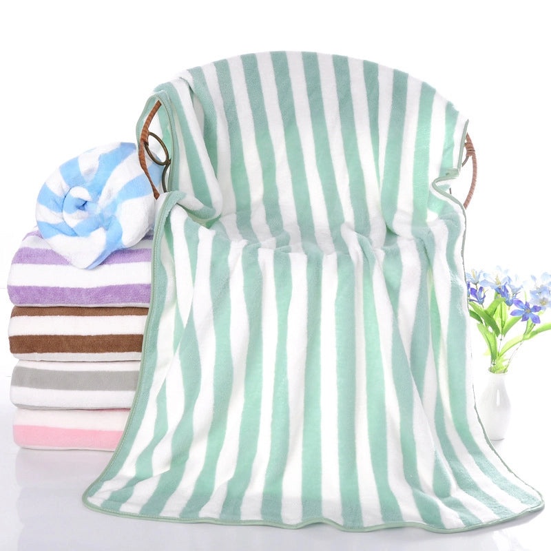 Quick-dry Soft Absorbent Coral Fleece Beach & Bath Towel Striped Design for Home & Salon Use|Bath Towels