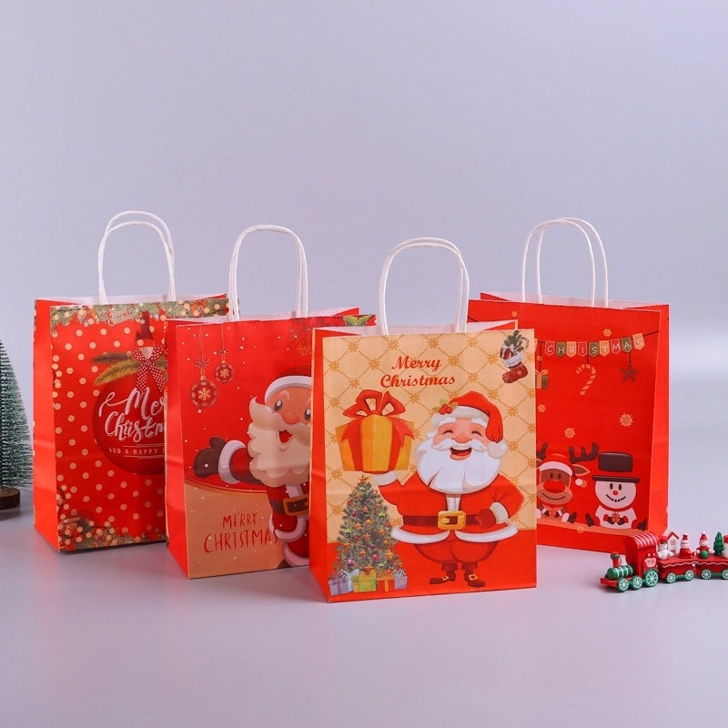 10 Pieces Christmas Kraft Paper Gift Bags with Cartoon Design for Party Candy Packaging|Holiday Gift Bags