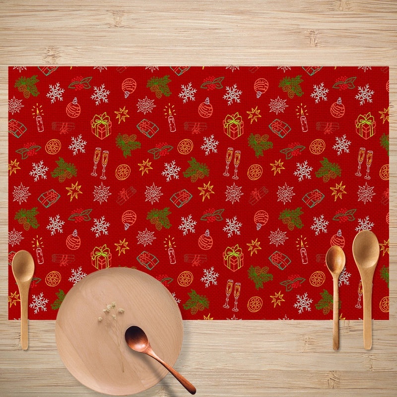 Christmas Decorative Linen Placemat Oil-proof Anti-fouling Table Mat for Dining Room | Home & Kitchen Table Linens