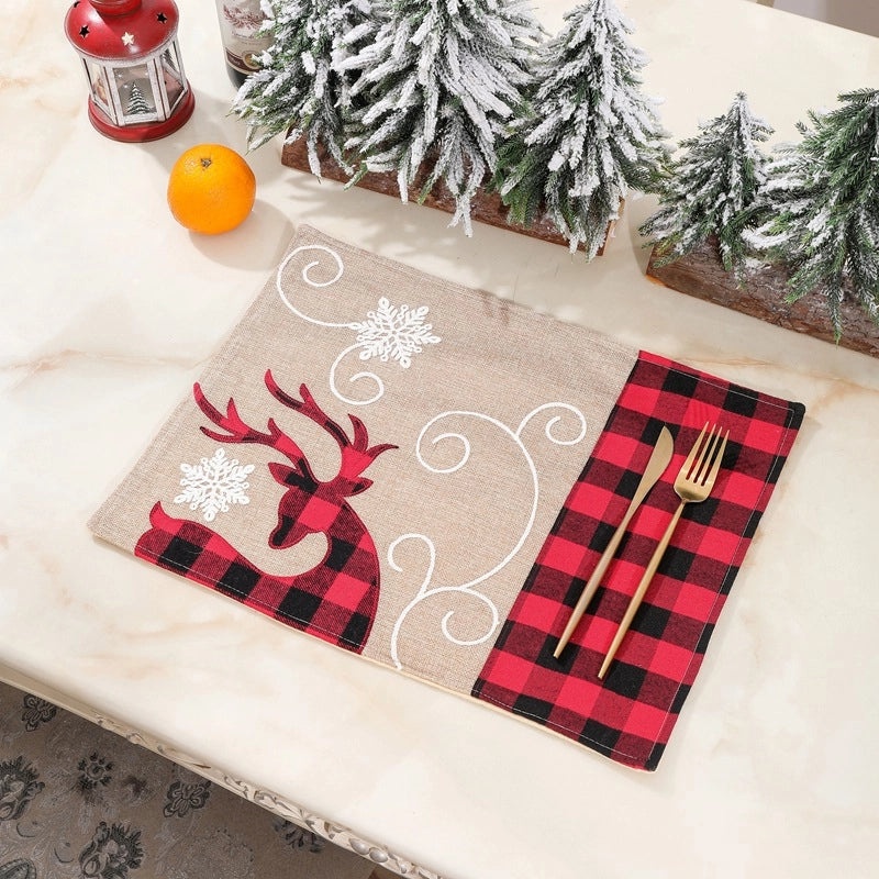 Festive Reindeer Print Cloth Table Mat for Christmas Party|Home Decor & Table Accessories